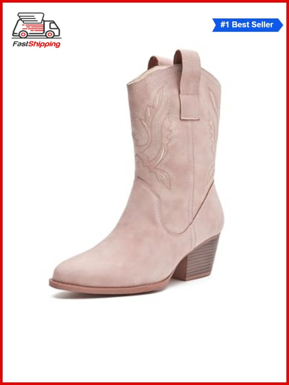 Western Cowboy Ankle Booties Embroidered Low Chunky Heel Boots for Women